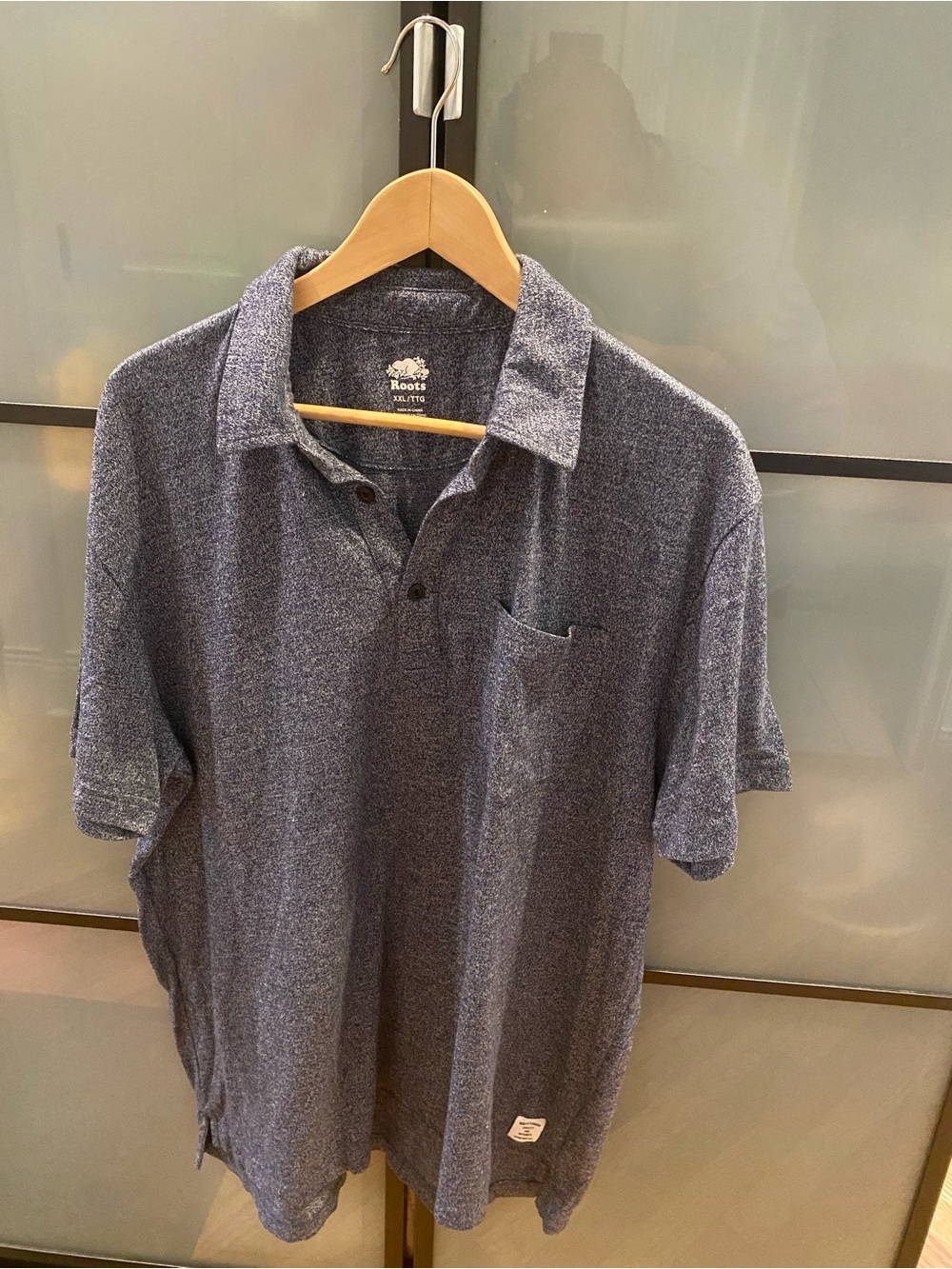 Roots Men's Heathered Navy Blue Polo with Chest Pocket